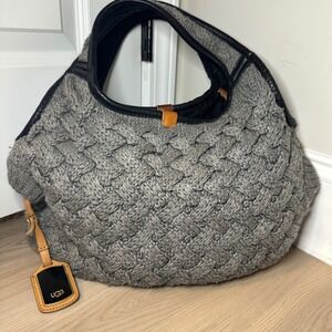 UGG AUSTRALIA Gray Cable Knit Sweater Shoulder Hobo Bag